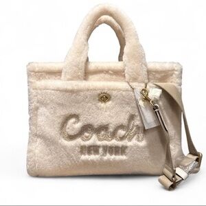 Coach Cream Faux Fur Tote